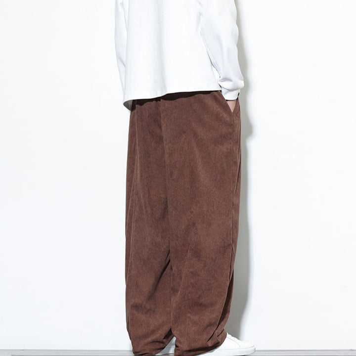 Buddha Stones Plain Drawstring Pure Cotton Corduroy Men's Harem Pants With Pockets - image 37