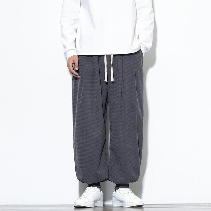 Buddha Stones Fall Plain Drawstring Simple Design Men's Harem Cotton Corduroy Pants With Pockets - LightSlateGray - US/UK/AU46,EU56 (5XL) - image 8