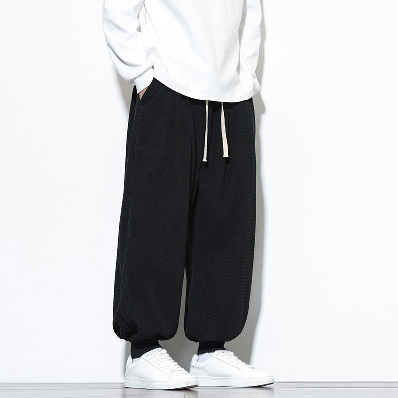 Buddha Stones Fall Plain Drawstring Simple Design Men's Harem Cotton Corduroy Pants With Pockets - image 29