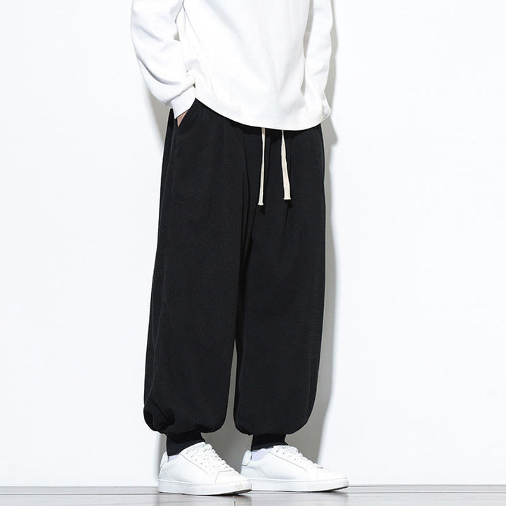 Buddha Stones Fall Plain Drawstring Simple Design Men's Harem Cotton Corduroy Pants With Pockets - image 29