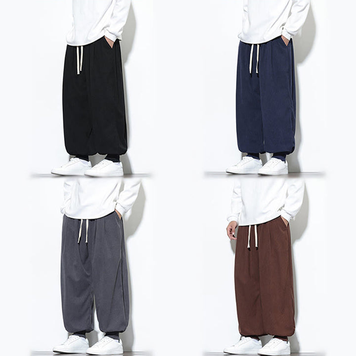 Buddha Stones Fall Plain Drawstring Simple Design Men's Harem Cotton Corduroy Pants With Pockets - image 73