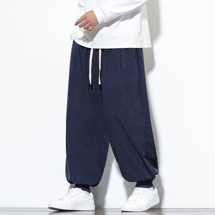 Buddha Stones Fall Plain Drawstring Simple Design Men's Harem Cotton Corduroy Pants With Pockets - image 40