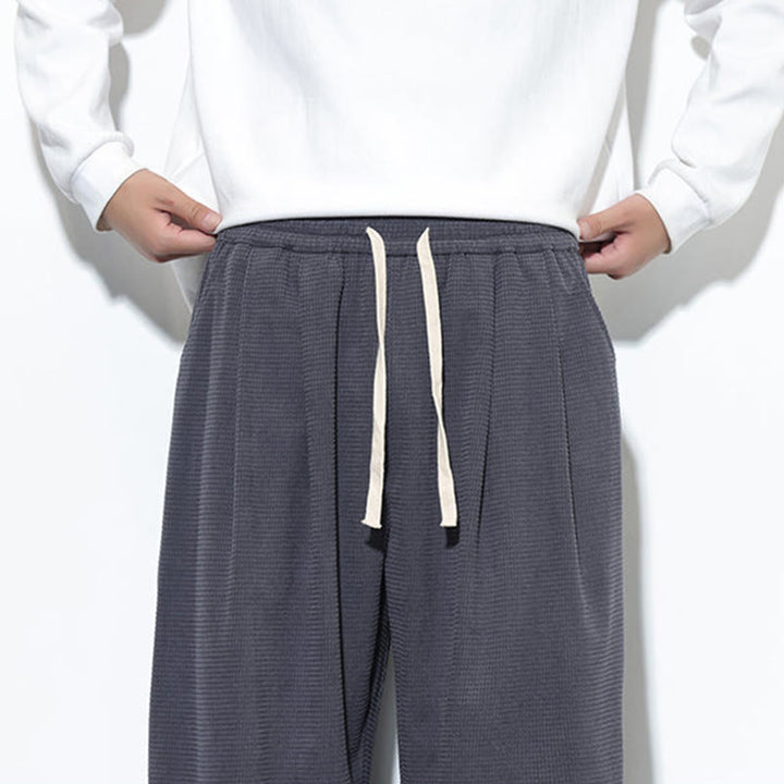 Buddha Stones Fall Plain Drawstring Simple Design Men's Harem Cotton Corduroy Pants With Pockets - image 20