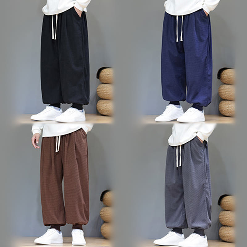 Buddha Stones Fall Plain Drawstring Simple Design Men's Harem Cotton Corduroy Pants With Pockets - image 72
