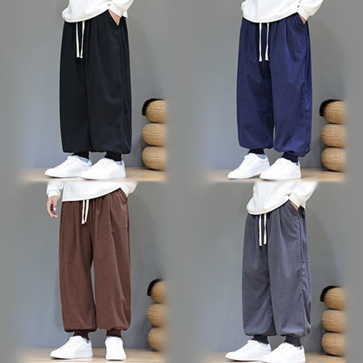 Buddha Stones Fall Plain Drawstring Simple Design Men's Harem Cotton Corduroy Pants With Pockets - image 72