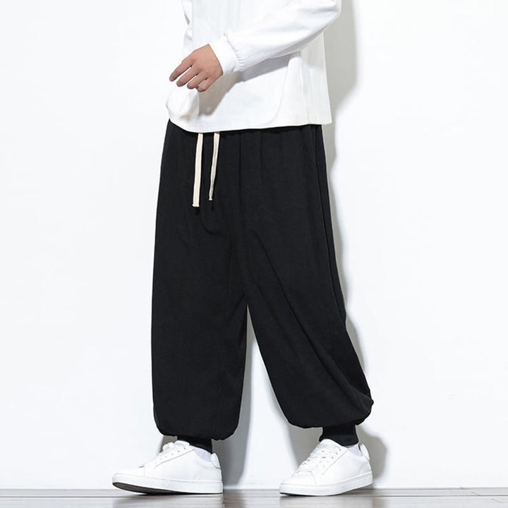 Buddha Stones Fall Plain Drawstring Simple Design Men's Harem Cotton Corduroy Pants With Pockets - image 24