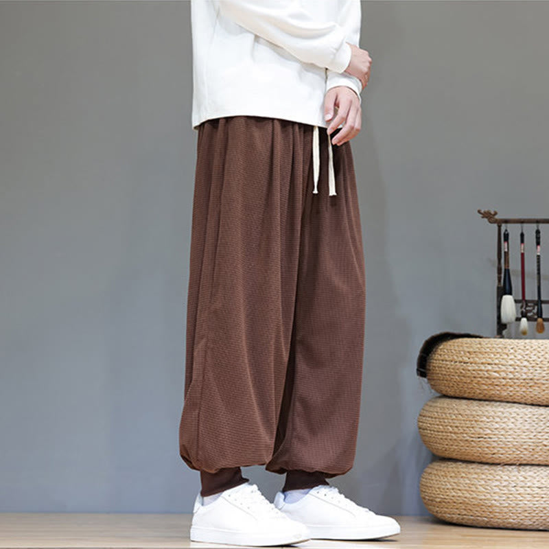 Buddha Stones Fall Plain Drawstring Simple Design Men's Harem Cotton Corduroy Pants With Pockets - image 68
