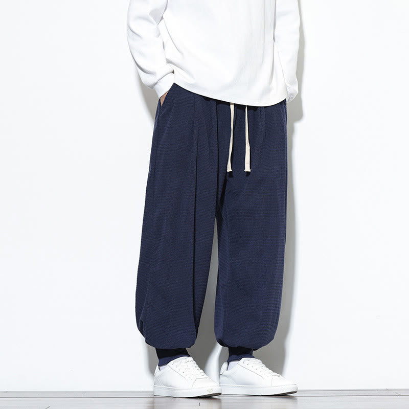 Buddha Stones Fall Plain Drawstring Simple Design Men's Harem Cotton Corduroy Pants With Pockets - image 46