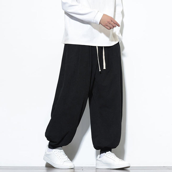 Buddha Stones Fall Plain Drawstring Simple Design Men's Harem Cotton Corduroy Pants With Pockets - image 26