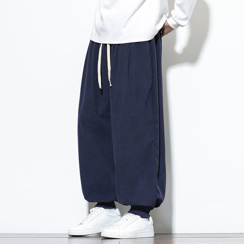 Buddha Stones Fall Plain Drawstring Simple Design Men's Harem Cotton Corduroy Pants With Pockets - image 42