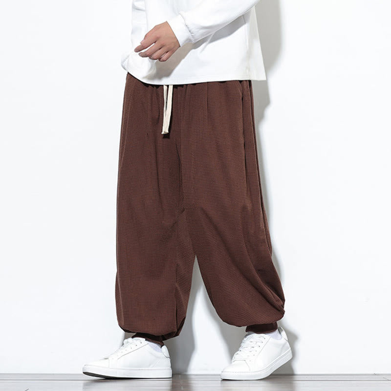 Buddha Stones Fall Plain Drawstring Simple Design Men's Harem Cotton Corduroy Pants With Pockets - image 59
