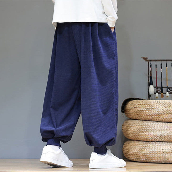 Buddha Stones Fall Plain Drawstring Simple Design Men's Harem Cotton Corduroy Pants With Pockets - image 54
