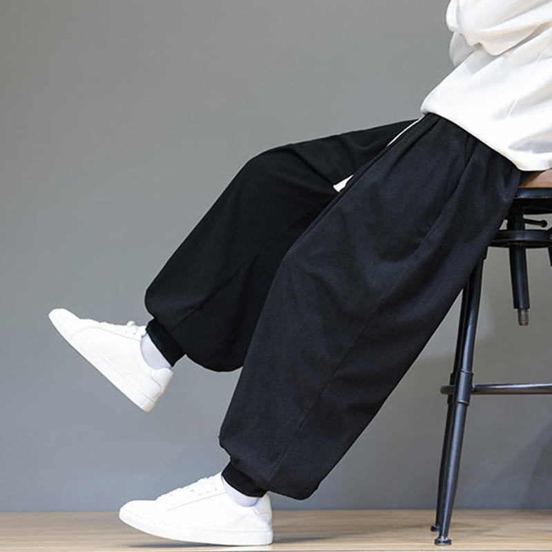 Buddha Stones Fall Plain Drawstring Simple Design Men's Harem Cotton Corduroy Pants With Pockets - image 38