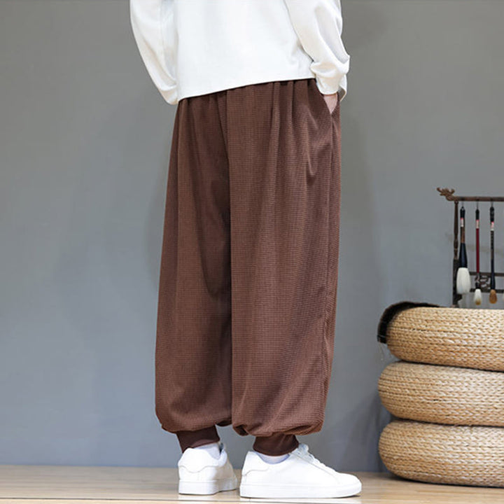 Buddha Stones Fall Plain Drawstring Simple Design Men's Harem Cotton Corduroy Pants With Pockets - image 70