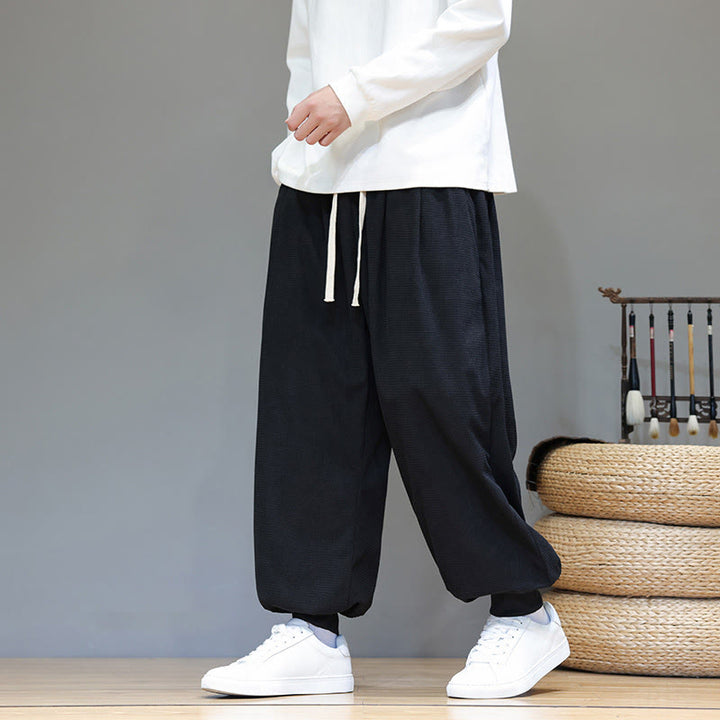 Buddha Stones Fall Plain Drawstring Simple Design Men's Harem Cotton Corduroy Pants With Pockets - image 32