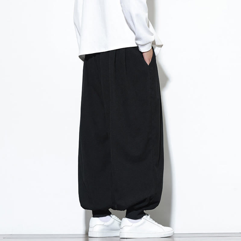 Buddha Stones Fall Plain Drawstring Simple Design Men's Harem Cotton Corduroy Pants With Pockets - image 23