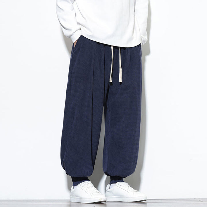 Buddha Stones Fall Plain Drawstring Simple Design Men's Harem Cotton Corduroy Pants With Pockets - image 43