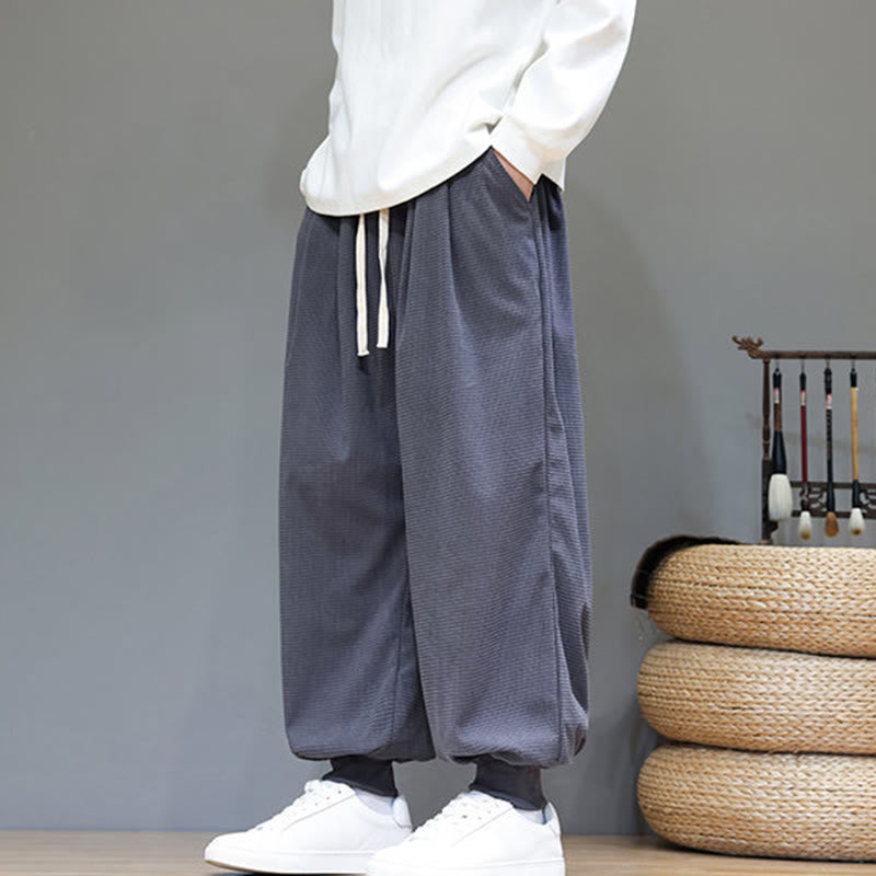 Buddha Stones Fall Plain Drawstring Simple Design Men's Harem Cotton Corduroy Pants With Pockets - image 5
