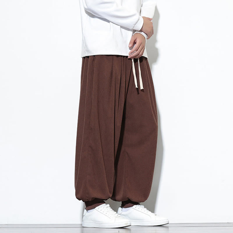 Buddha Stones Fall Plain Drawstring Simple Design Men's Harem Cotton Corduroy Pants With Pockets - image 63