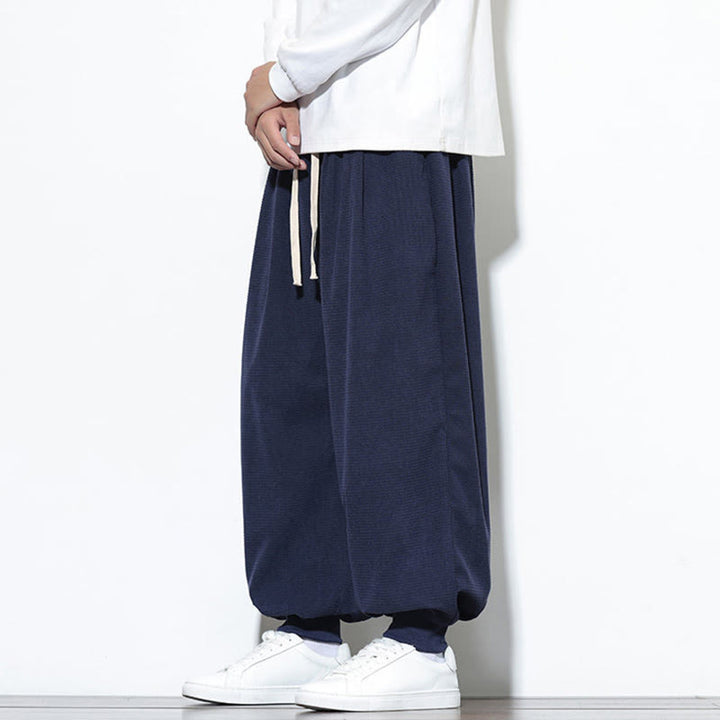 Buddha Stones Fall Plain Drawstring Simple Design Men's Harem Cotton Corduroy Pants With Pockets - image 47