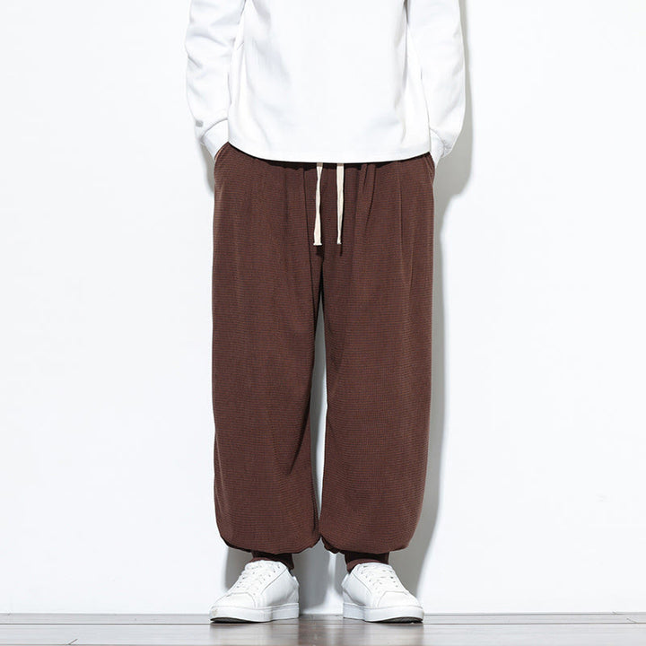 Buddha Stones Fall Plain Drawstring Simple Design Men's Harem Cotton Corduroy Pants With Pockets - SaddleBrown - US/UK/AU46,EU56 (5XL) - image 56