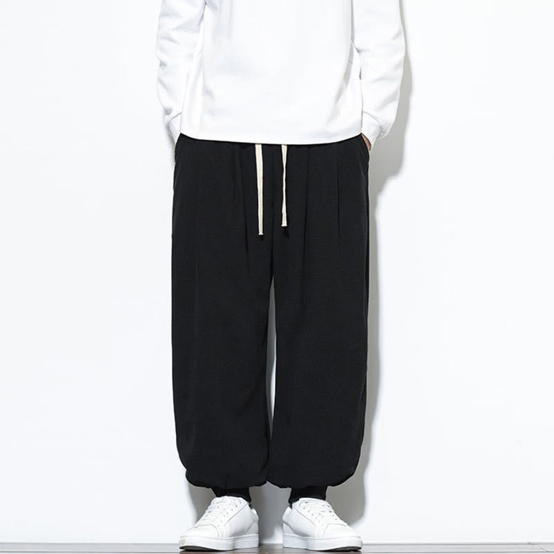 Buddha Stones Fall Plain Drawstring Simple Design Men's Harem Cotton Corduroy Pants With Pockets - image 25