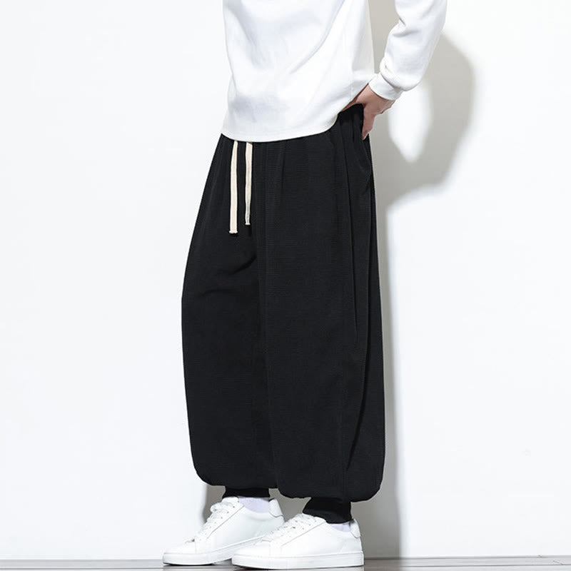 Buddha Stones Fall Plain Drawstring Simple Design Men's Harem Cotton Corduroy Pants With Pockets - image 28