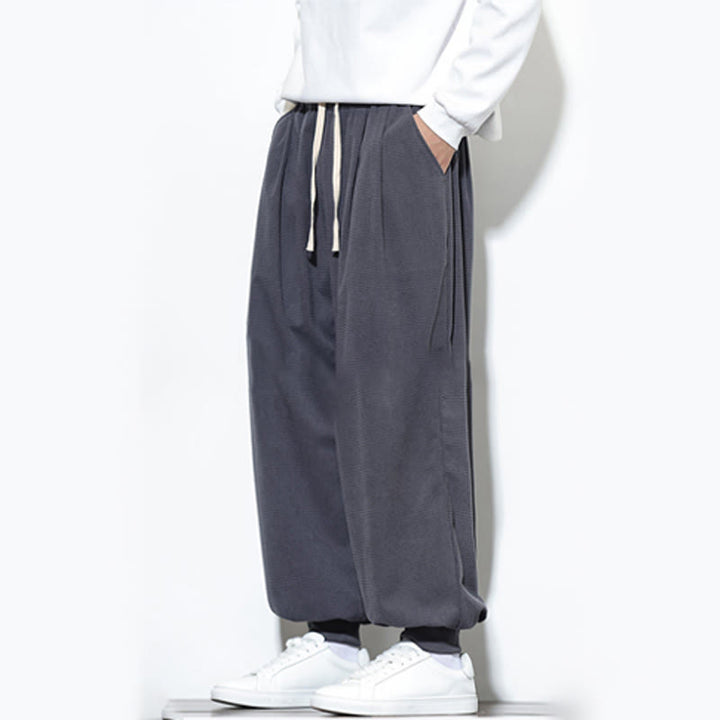 Buddha Stones Fall Plain Drawstring Simple Design Men's Harem Cotton Corduroy Pants With Pockets - image 16