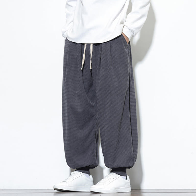 Buddha Stones Fall Plain Drawstring Simple Design Men's Harem Cotton Corduroy Pants With Pockets - image 9