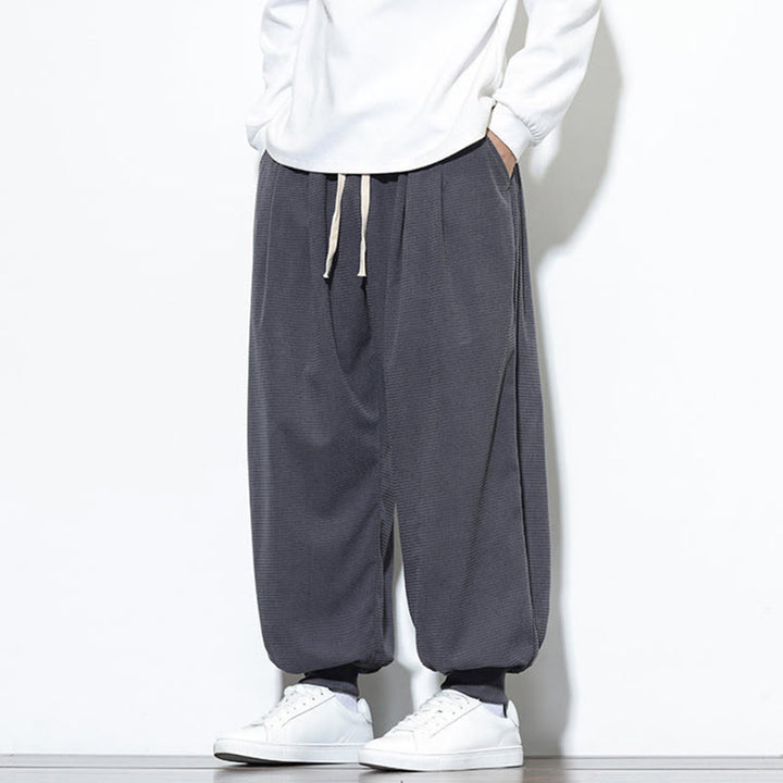 Buddha Stones Fall Plain Drawstring Simple Design Men's Harem Cotton Corduroy Pants With Pockets - image 9