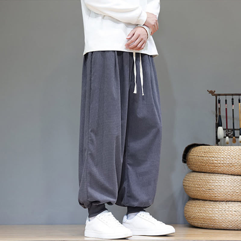 Buddha Stones Fall Plain Drawstring Simple Design Men's Harem Cotton Corduroy Pants With Pockets - image 4