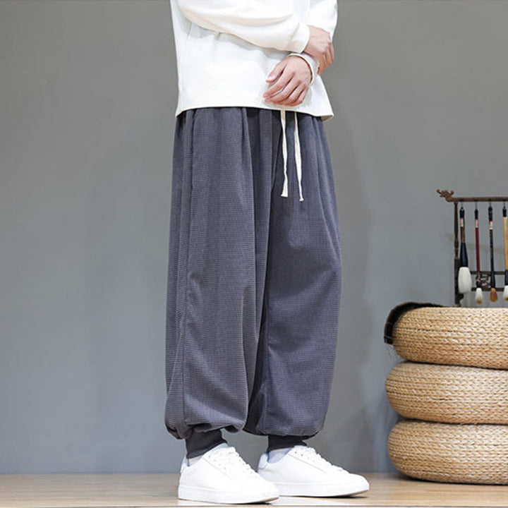 Buddha Stones Fall Plain Drawstring Simple Design Men's Harem Cotton Corduroy Pants With Pockets - image 4