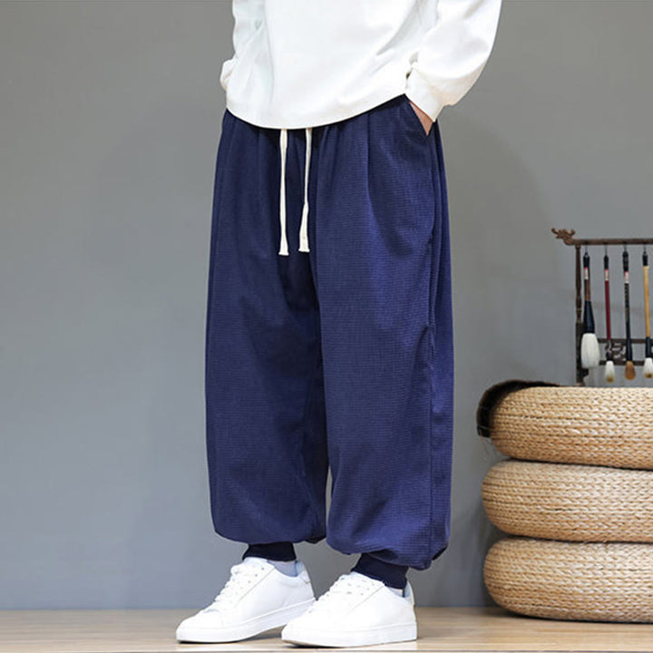 Buddha Stones Fall Plain Drawstring Simple Design Men's Harem Cotton Corduroy Pants With Pockets - image 53