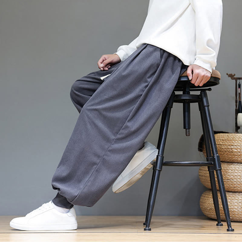 Buddha Stones Fall Plain Drawstring Simple Design Men's Harem Cotton Corduroy Pants With Pockets - image 7