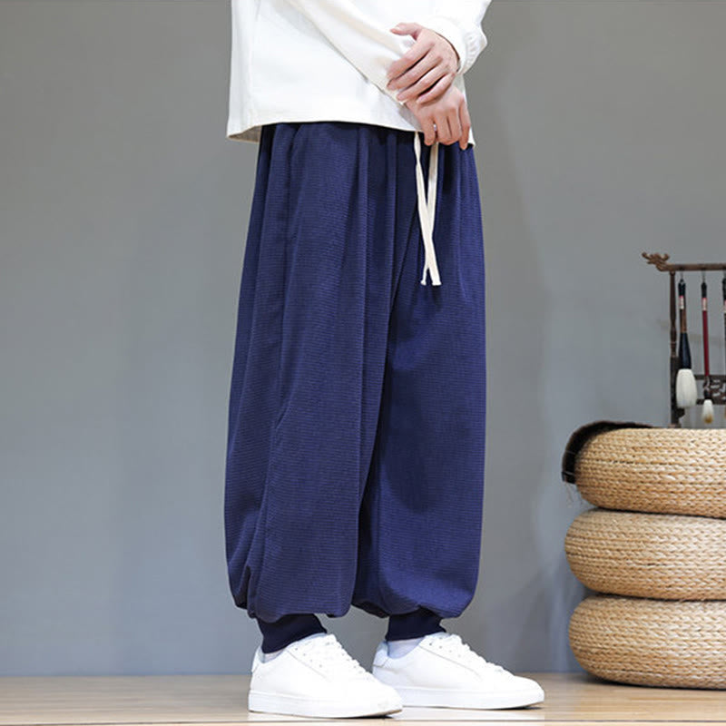 Buddha Stones Fall Plain Drawstring Simple Design Men's Harem Cotton Corduroy Pants With Pockets - image 50