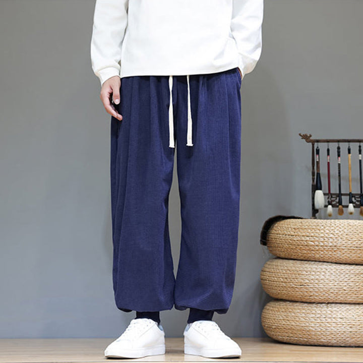 Buddha Stones Fall Plain Drawstring Simple Design Men's Harem Cotton Corduroy Pants With Pockets - image 48