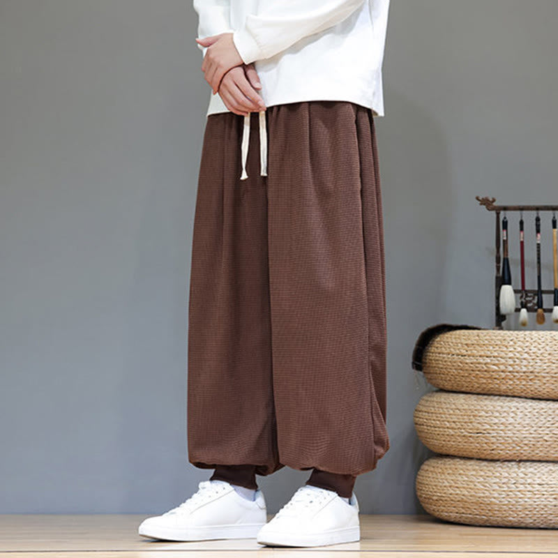 Buddha Stones Fall Plain Drawstring Simple Design Men's Harem Cotton Corduroy Pants With Pockets - image 67