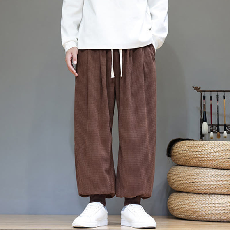 Buddha Stones Fall Plain Drawstring Simple Design Men's Harem Cotton Corduroy Pants With Pockets - image 64