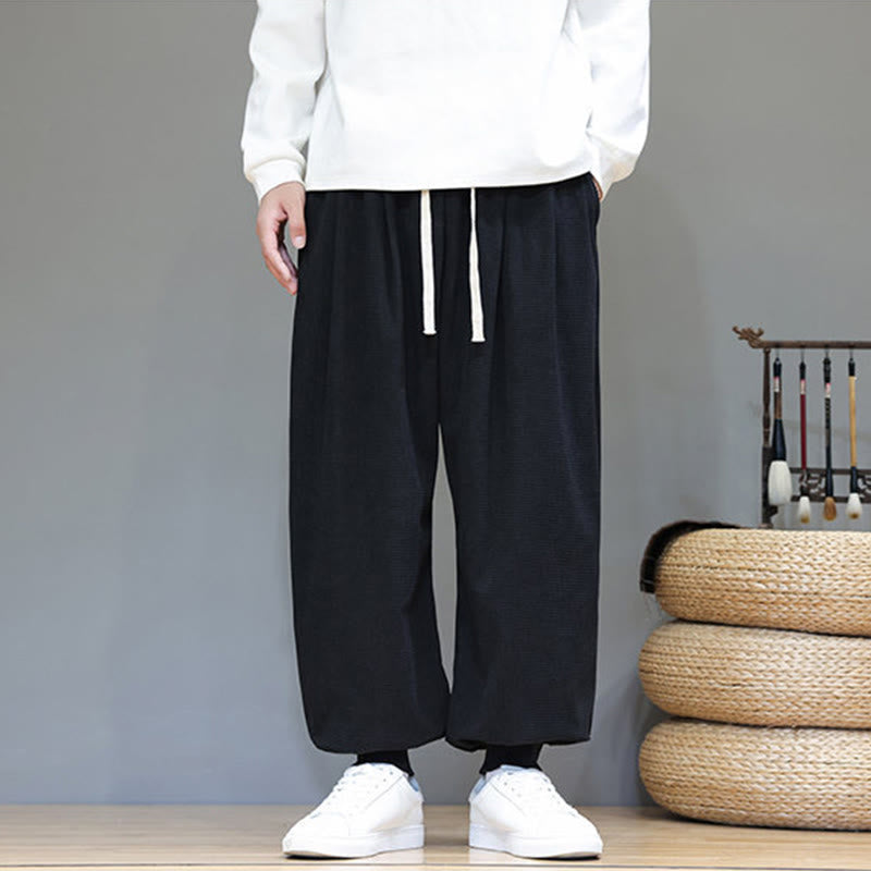 Buddha Stones Fall Plain Drawstring Simple Design Men's Harem Cotton Corduroy Pants With Pockets - image 31