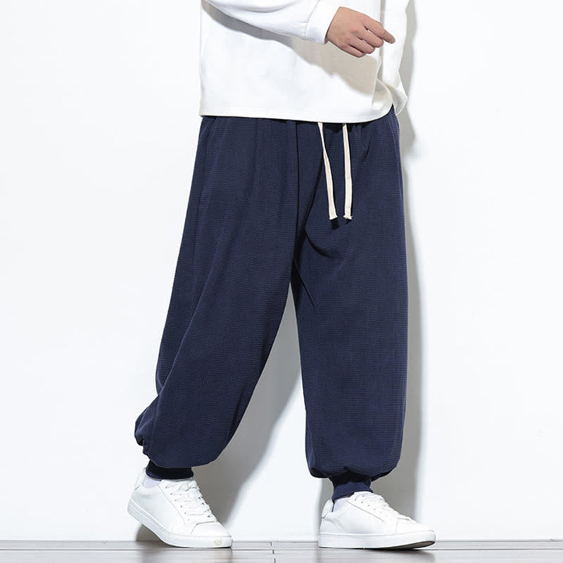 Buddha Stones Fall Plain Drawstring Simple Design Men's Harem Cotton Corduroy Pants With Pockets - image 41