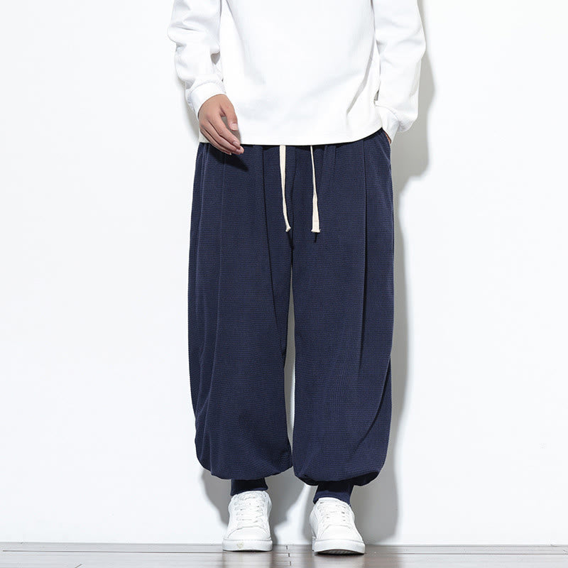 Buddha Stones Fall Plain Drawstring Simple Design Men's Harem Cotton Corduroy Pants With Pockets - MidnightBlue - US/UK/AU46,EU56 (5XL) - image 39