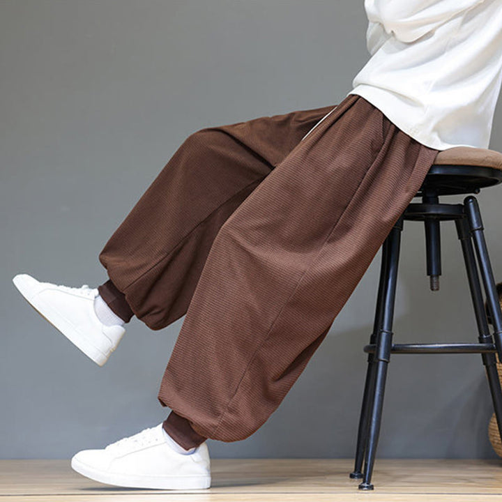 Buddha Stones Fall Plain Drawstring Simple Design Men's Harem Cotton Corduroy Pants With Pockets - image 71