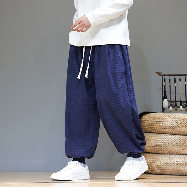 Buddha Stones Fall Plain Drawstring Simple Design Men's Harem Cotton Corduroy Pants With Pockets - image 51