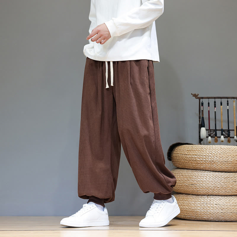 Buddha Stones Fall Plain Drawstring Simple Design Men's Harem Cotton Corduroy Pants With Pockets - image 65
