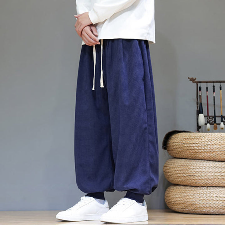 Buddha Stones Fall Plain Drawstring Simple Design Men's Harem Cotton Corduroy Pants With Pockets - image 49