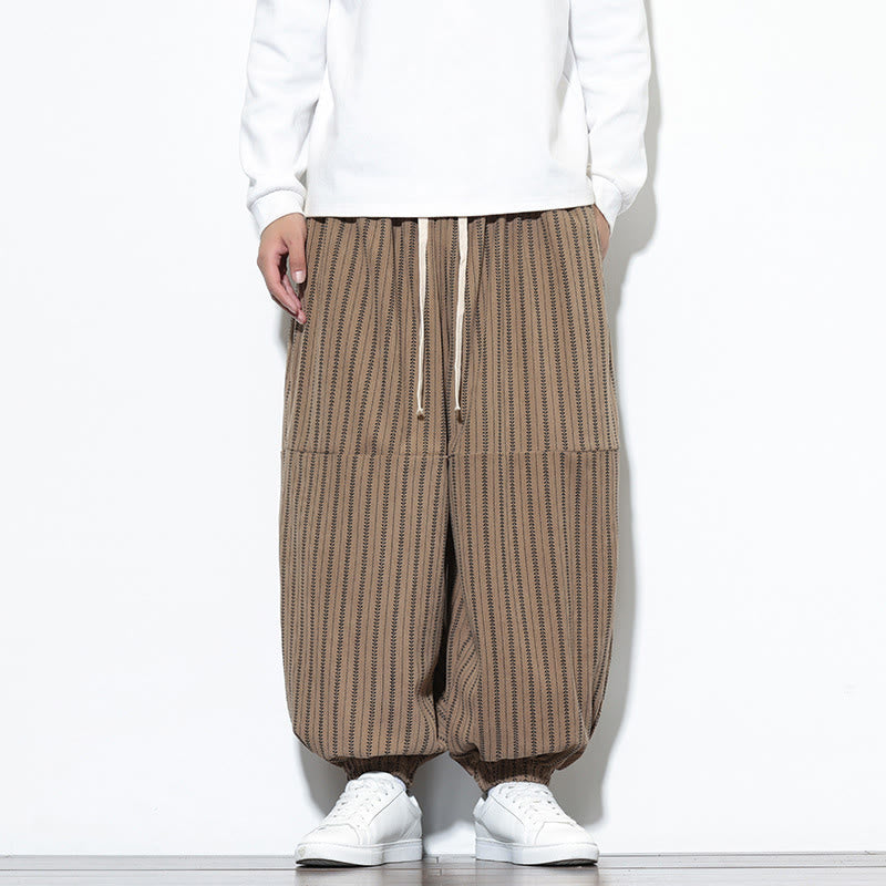 Buddha Stones Fall Striped Pattern Drawstring Men's Harem Corduroy Pants With Pockets - Tan - US/UK/AU46,EU56 (5XL) - image 54