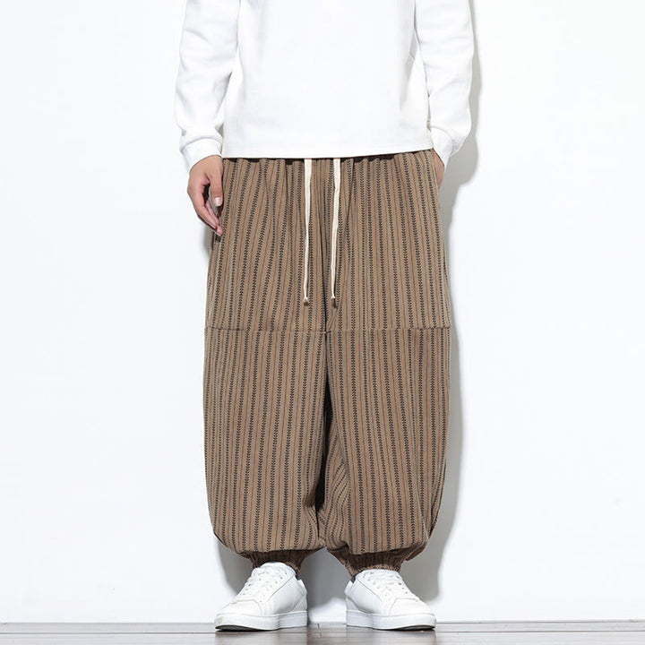 Buddha Stones Fall Striped Pattern Drawstring Men's Harem Corduroy Pants With Pockets - Tan - US/UK/AU46,EU56 (5XL) - image 54