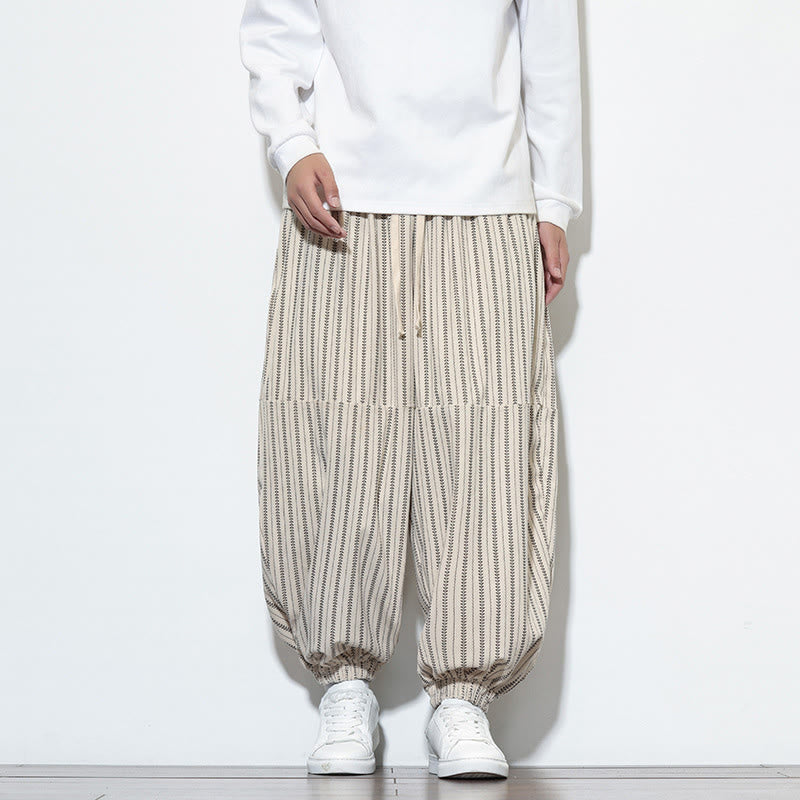 Buddha Stones Fall Striped Pattern Drawstring Men's Harem Corduroy Pants With Pockets - FloralWhite - US/UK/AU46,EU56 (5XL) - image 17