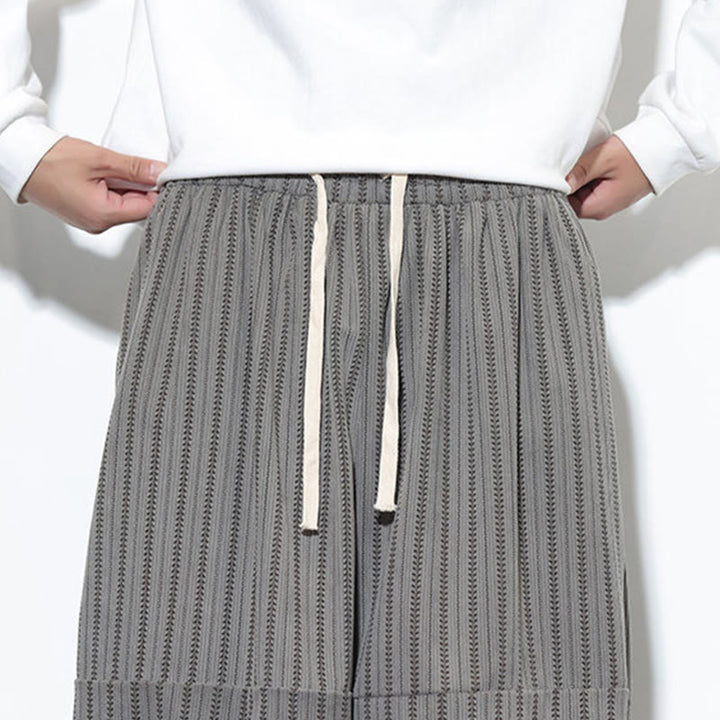 Buddha Stones Fall Striped Pattern Drawstring Men's Harem Corduroy Pants With Pockets - image 53