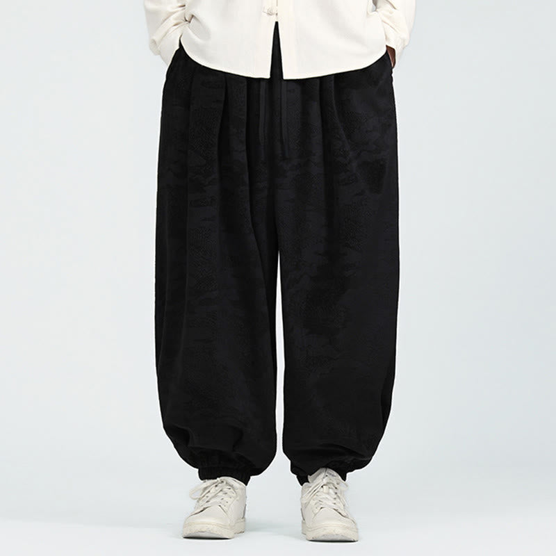 Buddha Stones Fall Plain Jacquard Design Drawstring Men's Harem Pants With Pockets - image 9